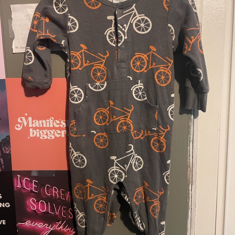 Gerber Gray and Orange Bicycle Print Footie